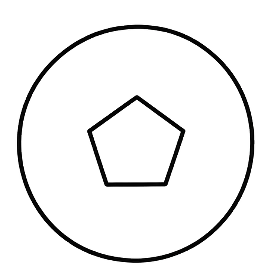 A small pentagon with one point at the top in the middle of the circle