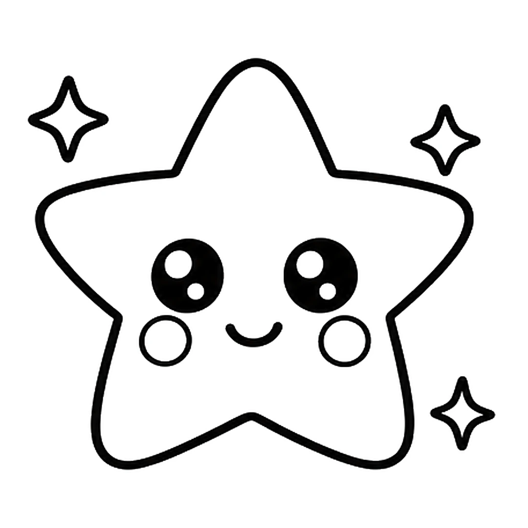 Three small four-pointed sparkles around the star, one at the top left and two on the right