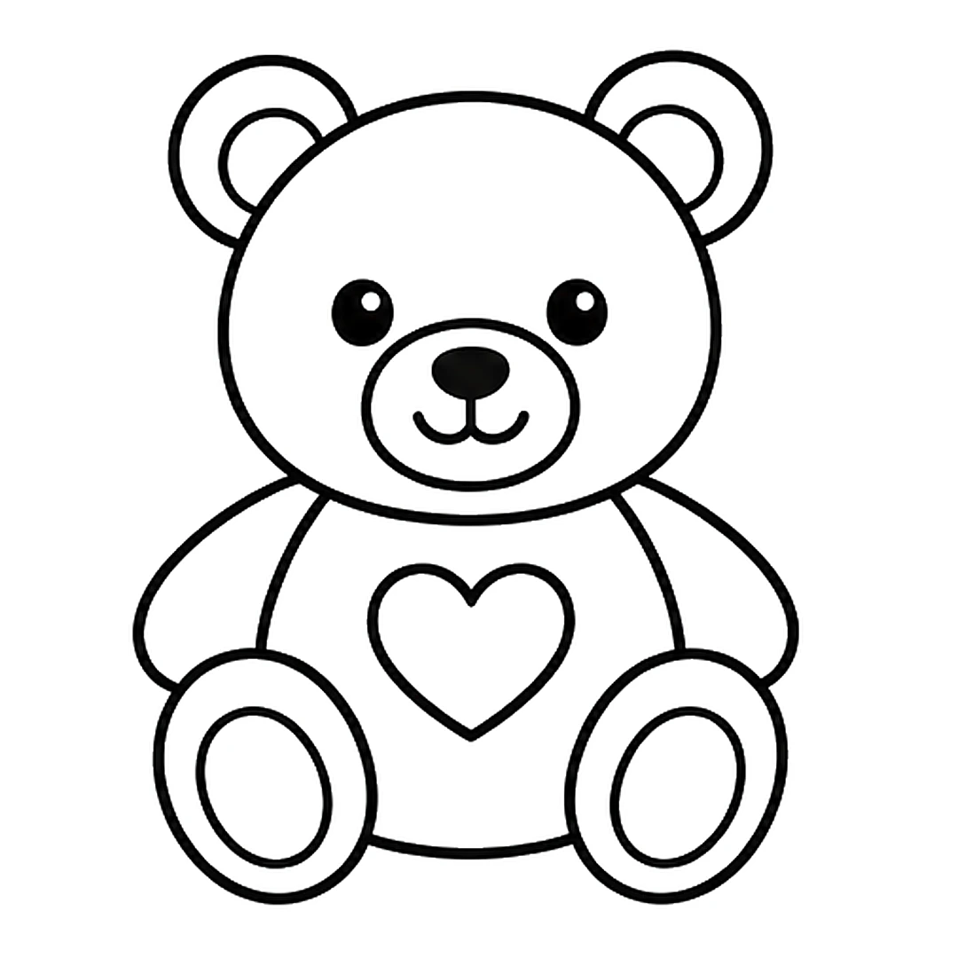 Two sitting legs with big oval foot pads in front of the body and arms, and a heart on the tummy