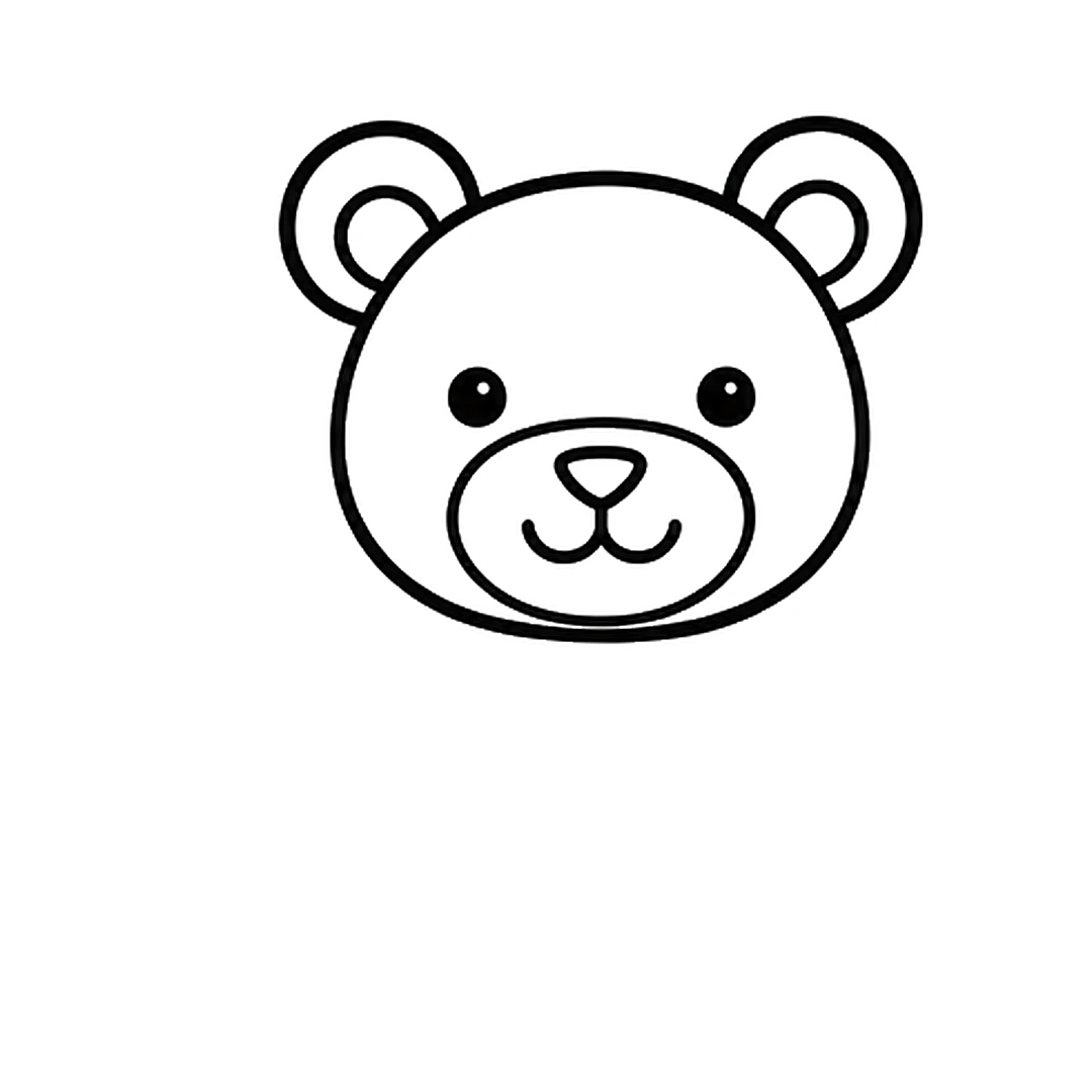 Two round eyes with a shine dot and an oval muzzle with a triangle nose and a smile