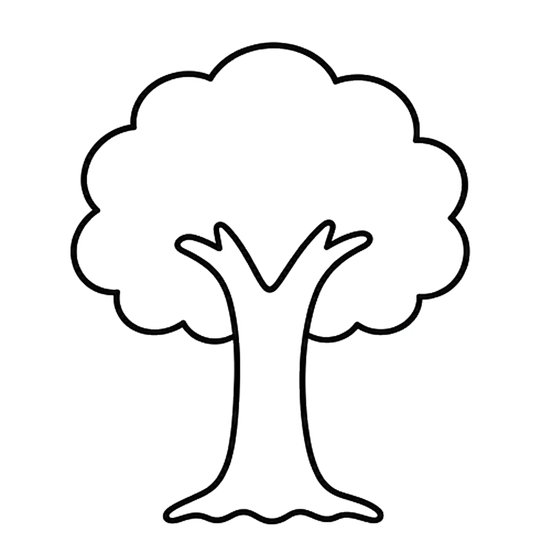 A big fluffy cloud-shaped crown of leaves drawn on top of the trunk