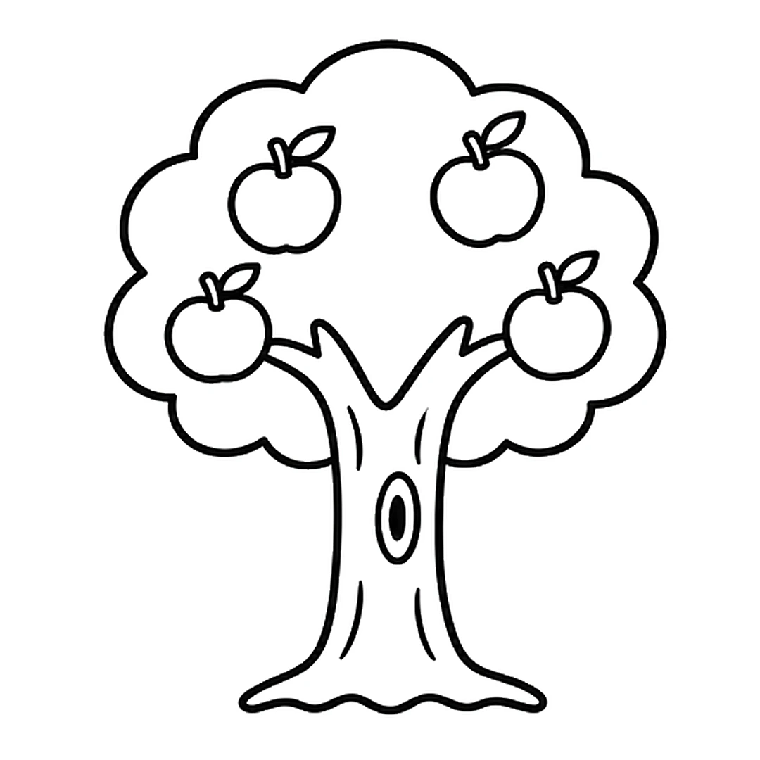 Four round apples inside the crown, each with a short stem and a small leaf