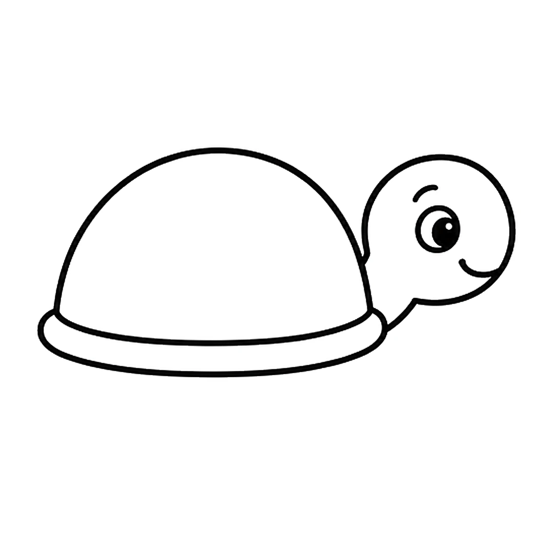 A round head on the right with a neck, an eye with a shine dot, a small brow and a smile