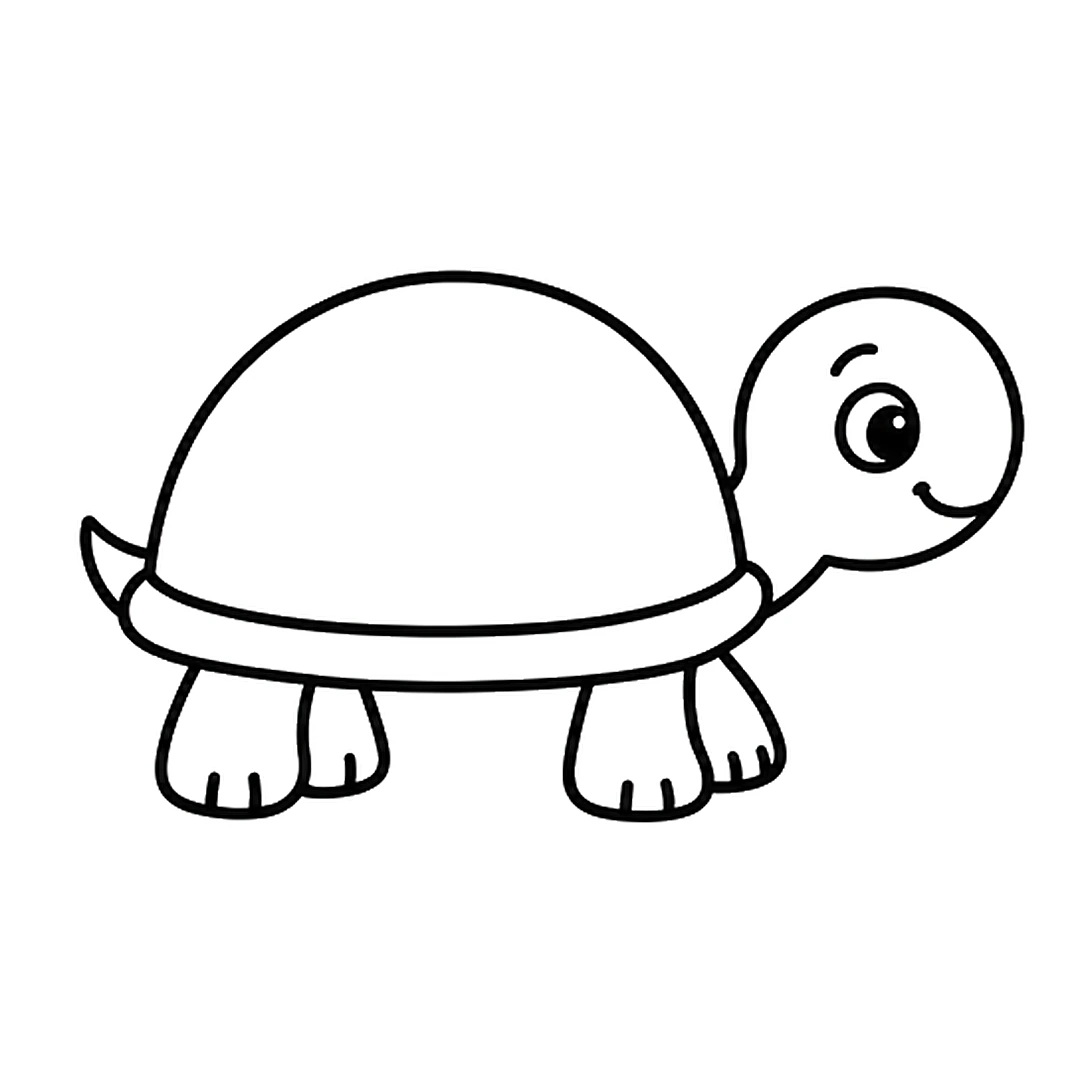 Two front legs and two back legs under the rim, each with toe lines, and a small pointed tail on the left