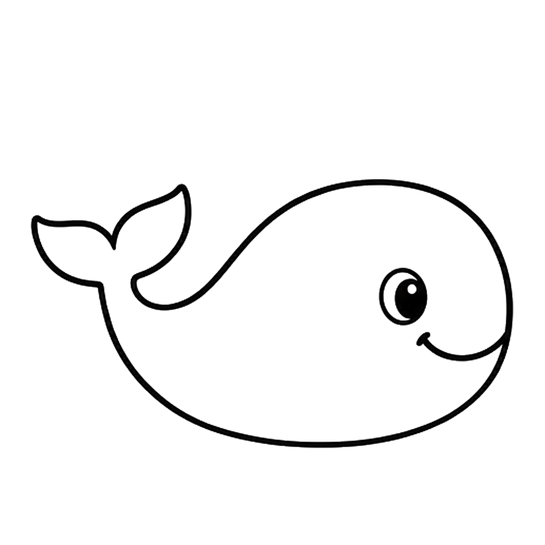 A round eye with a shine dot and a long smile near the front