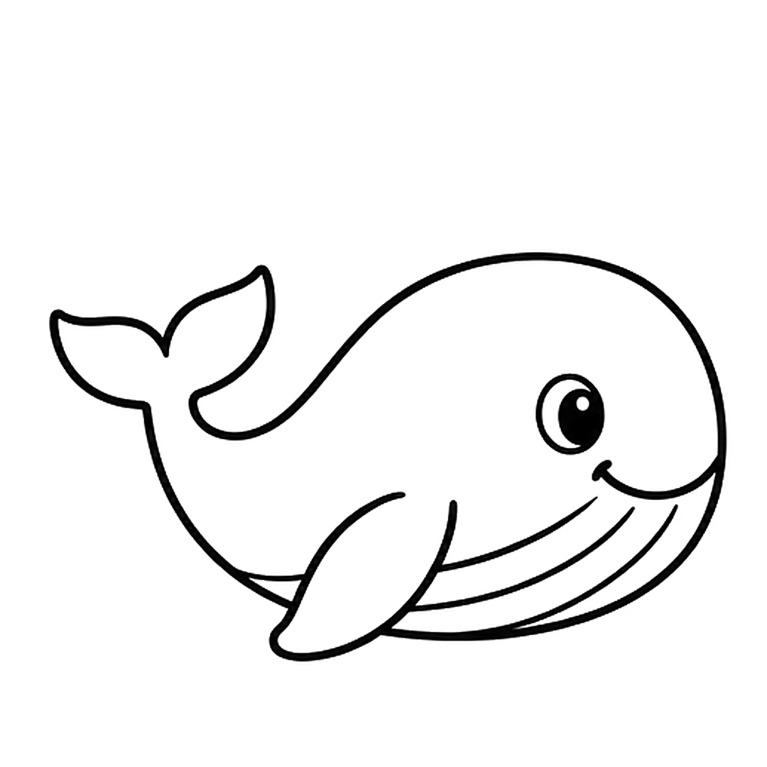 A flipper over the bottom edge of the body, with the body line inside it erased, and three curved belly lines