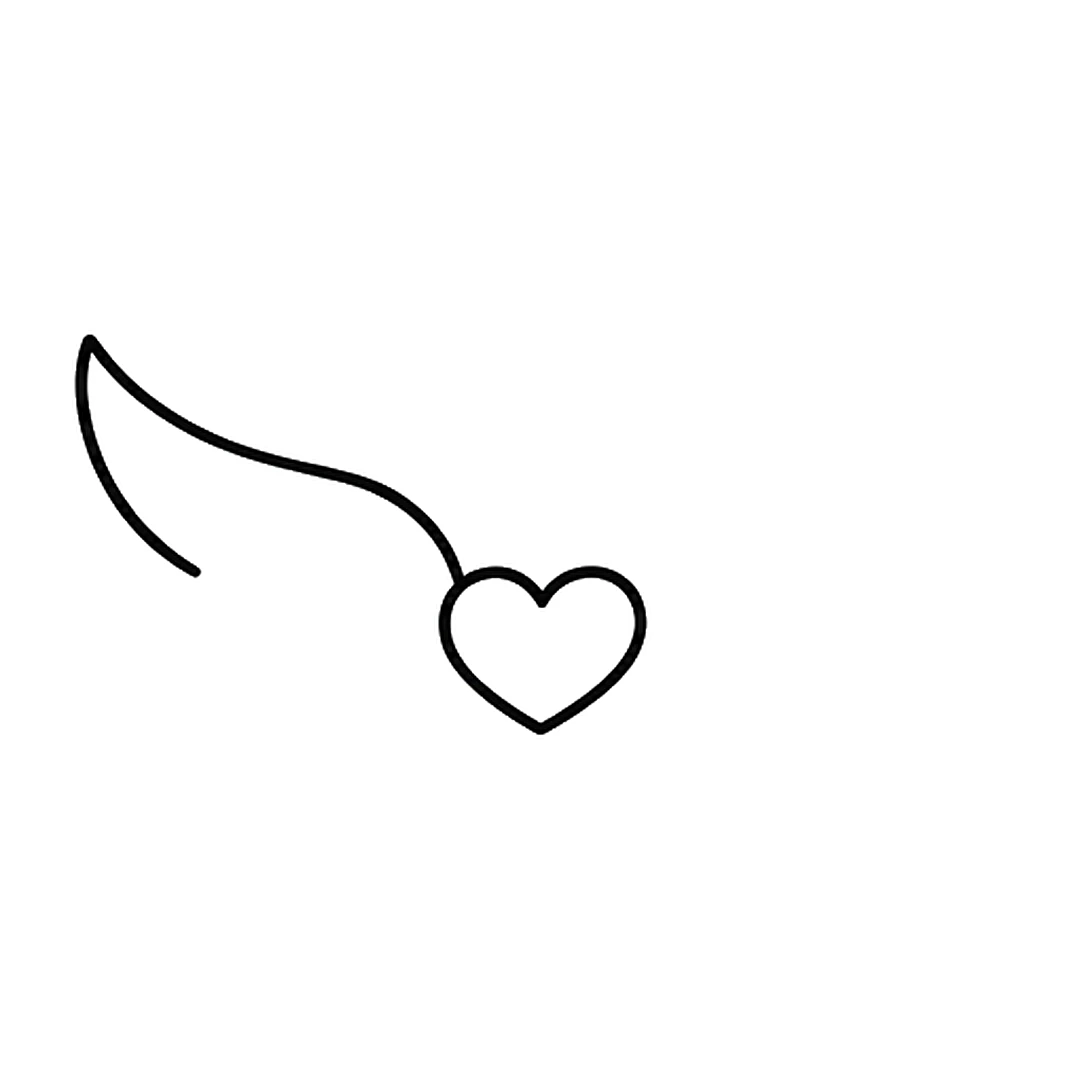 A long curved top edge going up and out to the left from the heart, ending in a pointed tip that curls down