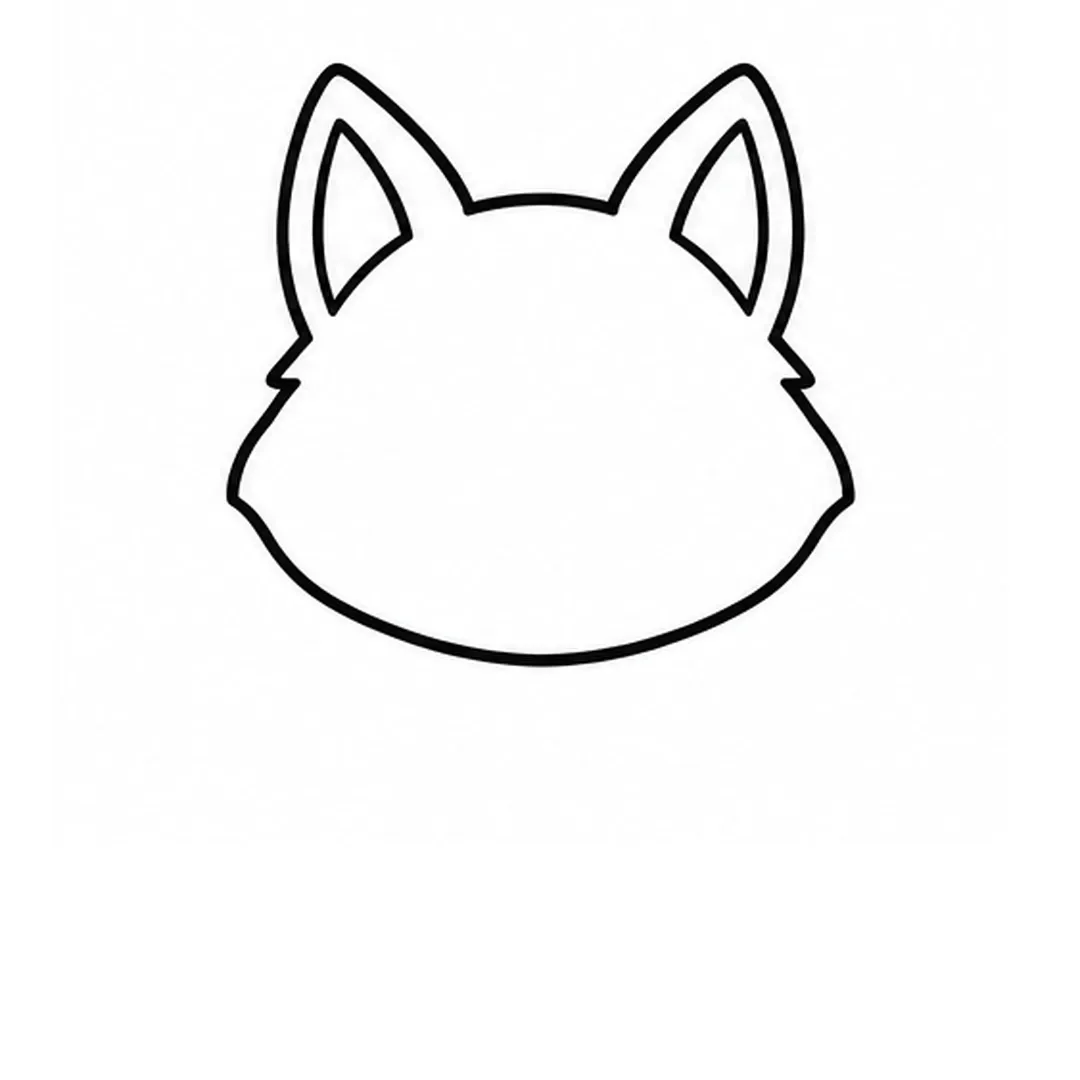 A wide head with two tall pointed ears, each with an inner ear line, and a small fur point on each side