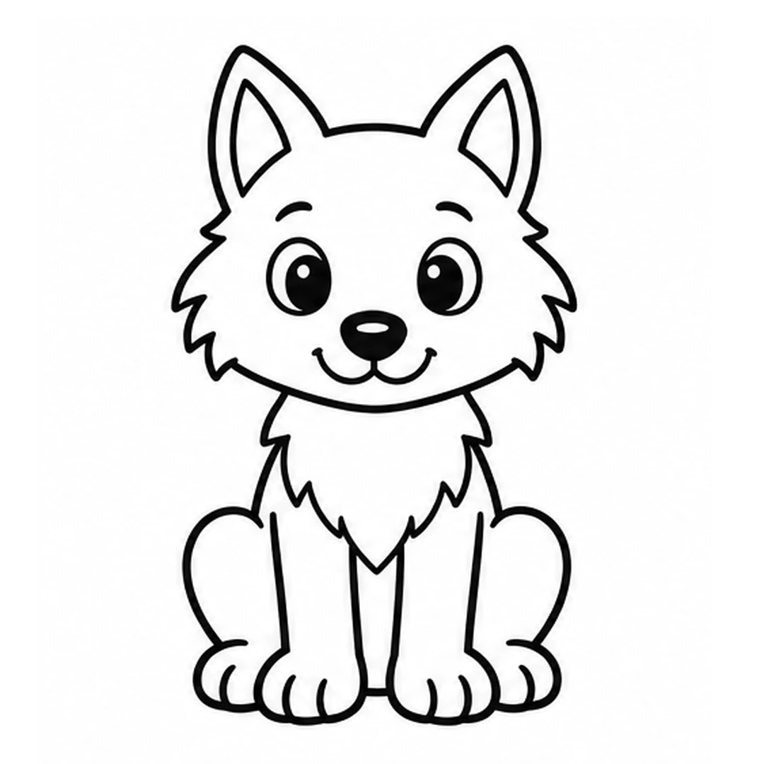 A sitting body with a zigzag fluffy chest, two straight front legs, two round back legs and paws
